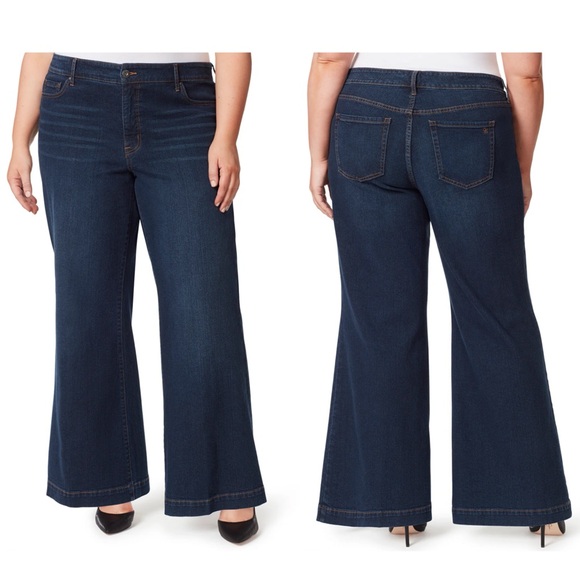 Jessica Simpson True Love Wide Leg Trouser Jeans Plus Size 20W Dark Wash NEW - Picture 2 of 15